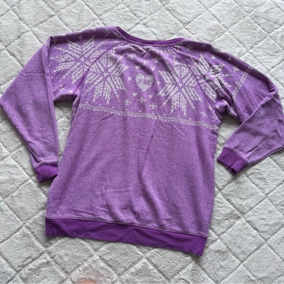 Victoria's Secret PINK | Lavender Fair Isle Snowflake Crew Sweater | Size Small - Picture 5 of 12